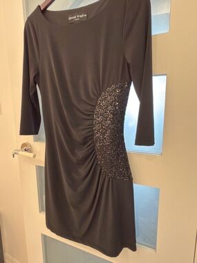 Bianca Nygård Black Sequin Ruched Midi Dress Small Size